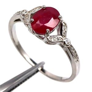 Elegant Natural 8x6mm Ruby w/ Zircon accents in 925 Sterling Silver Ring Sz 8.75